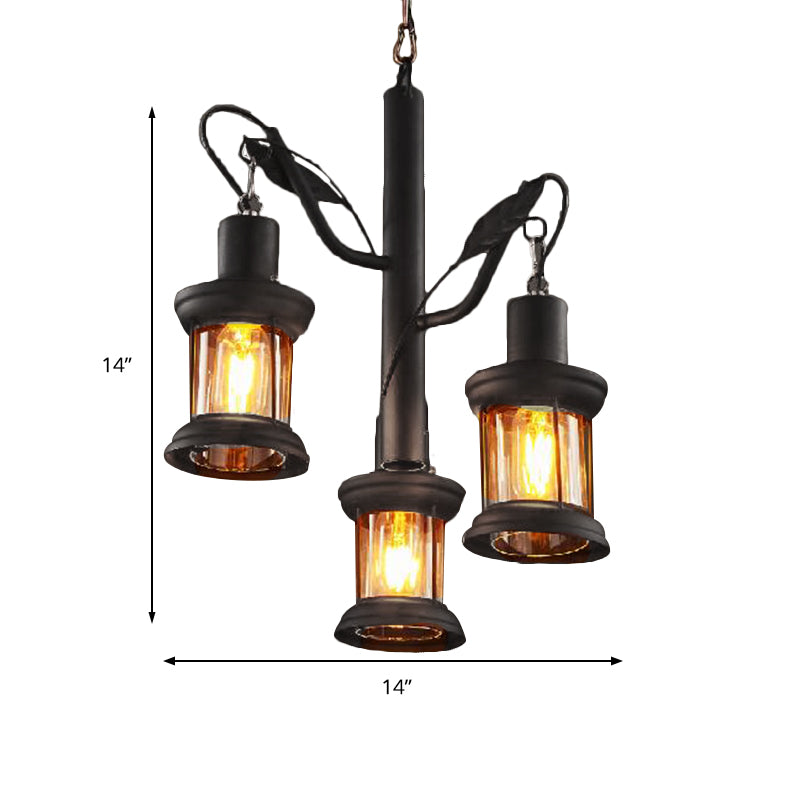 Lustre suspendu Coastal Lantern - Plafonnier à 3 lumières avec verre transparent en noir