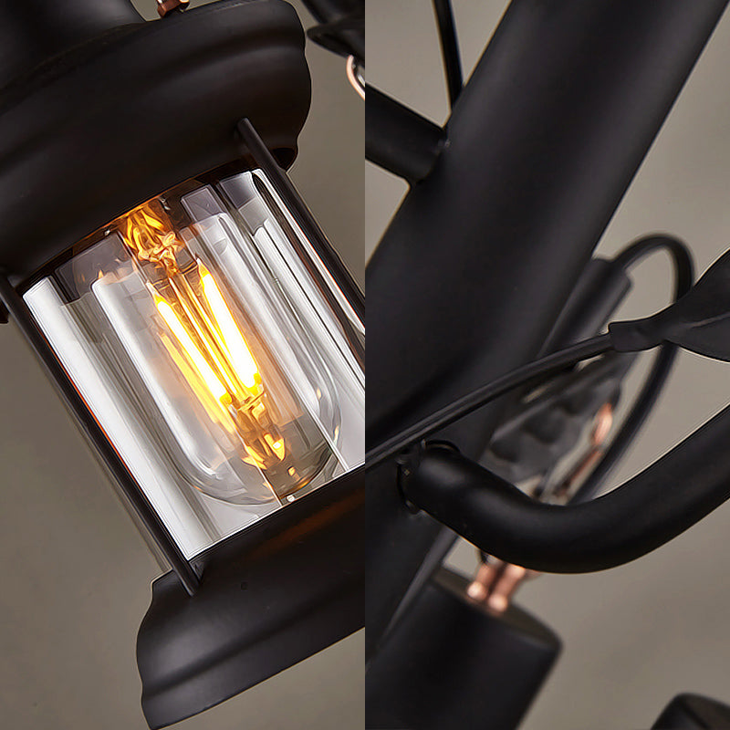 Lustre suspendu Coastal Lantern - Plafonnier à 3 lumières avec verre transparent en noir