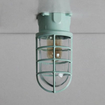 Industrial Flush Mount Ceiling Light with Clear Glass Cylinder Shade in Black/White/Pink - 1 Light
