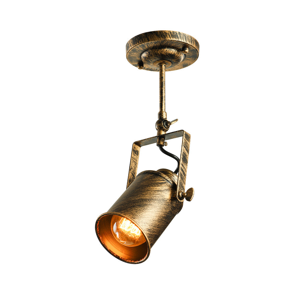 Vintage Style Bronze/Gold Finish Semi Flush Mount Ceiling Light with Cylindrical Shade – Ideal for Restaurants
