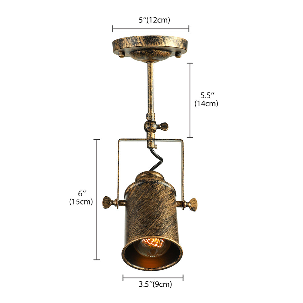 Vintage Style Bronze/Gold Finish Semi Flush Mount Ceiling Light with Cylindrical Shade – Ideal for Restaurants