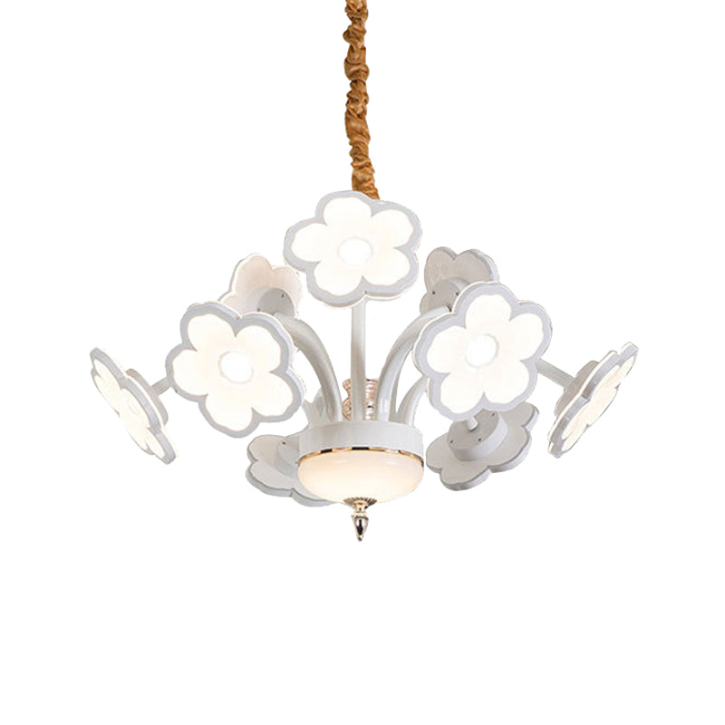 6/8/9/12-Light Led White Floral Chandelier: Modern Acrylic Shade Hanging Lamp