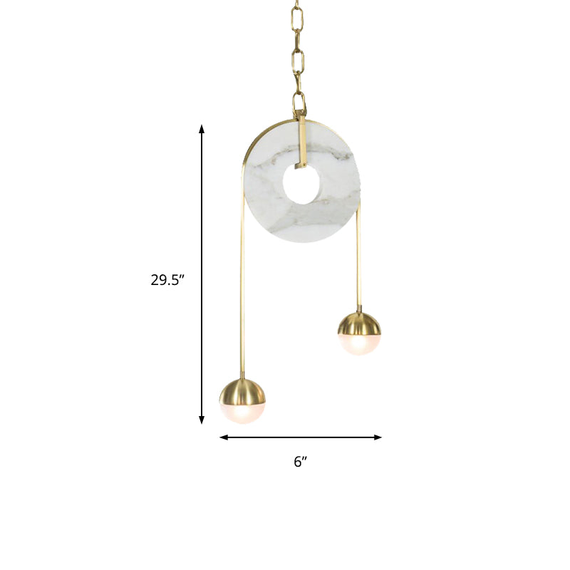 Modern Gold Pendant Light With 2 Lights White Glass Shade Led Hanging Lamp