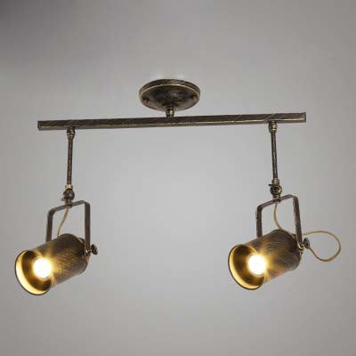 Vintage Style Bronze/Gold Finish Semi Flush Mount Ceiling Light with Cylindrical Shade – Ideal for Restaurants