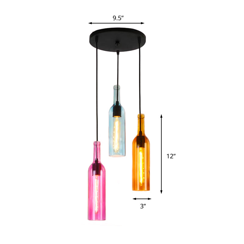 Lampe suspendue industrielle en verre à 3/5 têtes pour bouteilles de vin pour restaurants - Lampe suspendue noire avec auvent rond/linéaire
