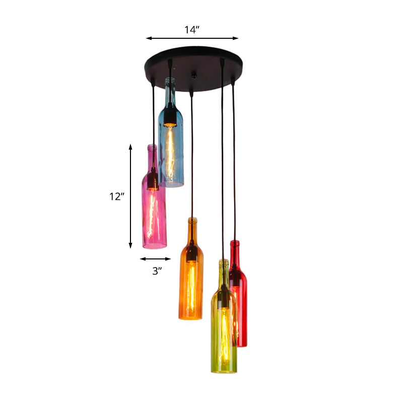 Lampe suspendue industrielle en verre à 3/5 têtes pour bouteilles de vin pour restaurants - Lampe suspendue noire avec auvent rond/linéaire