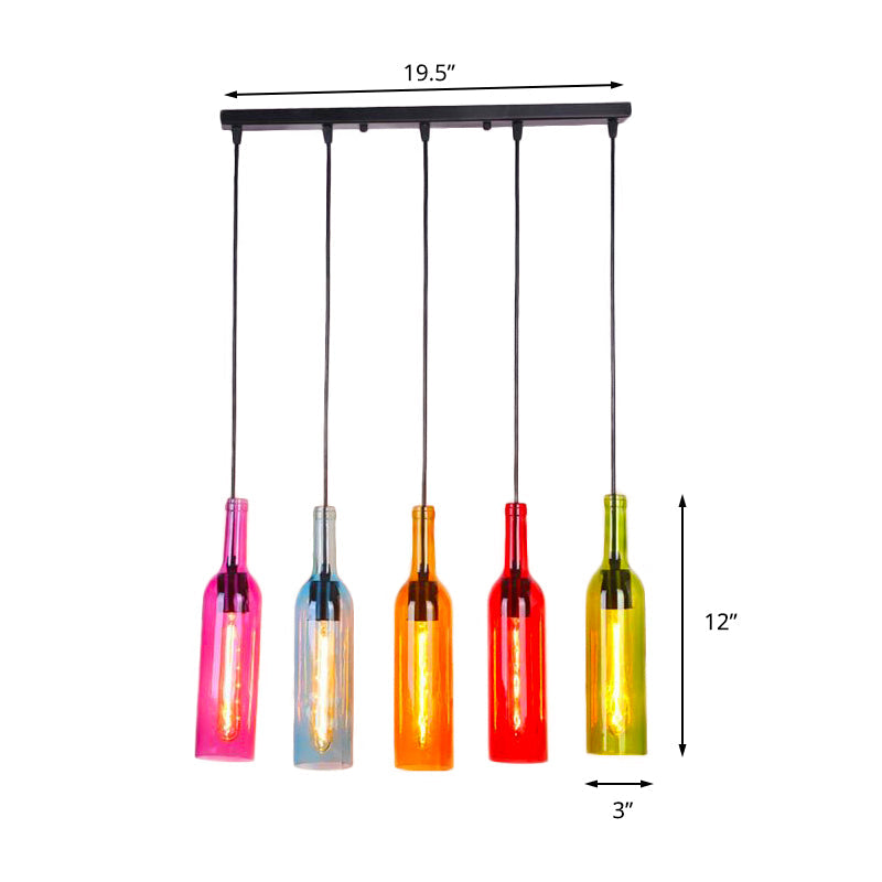 Lampe suspendue industrielle en verre à 3/5 têtes pour bouteilles de vin pour restaurants - Lampe suspendue noire avec auvent rond/linéaire