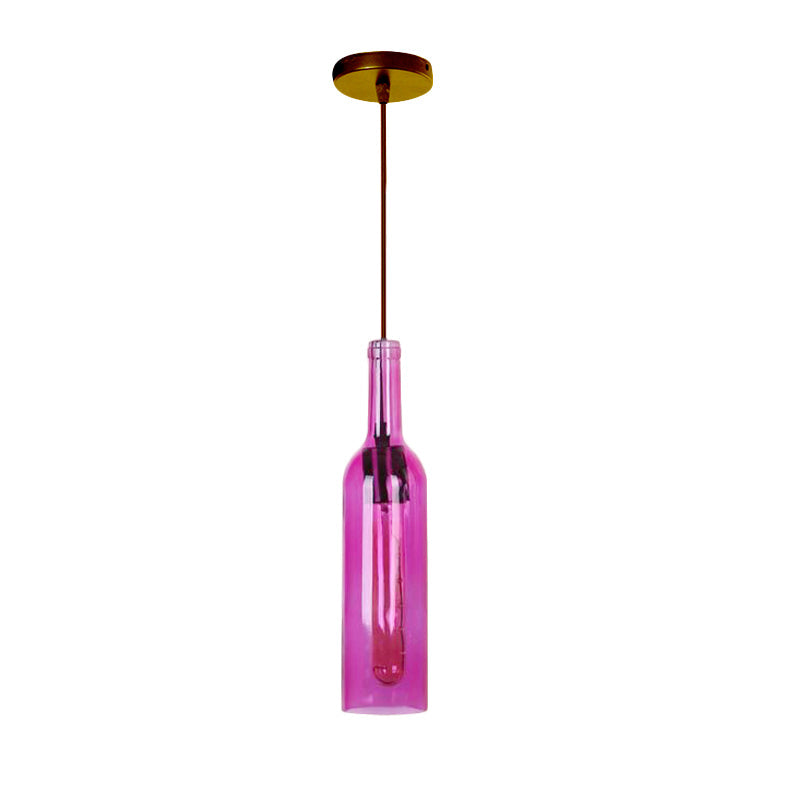 Vintage Glass Wine Bottle Suspension Lamp - Red/Yellow 1 Head Hanging Light Fixture for Dining Room