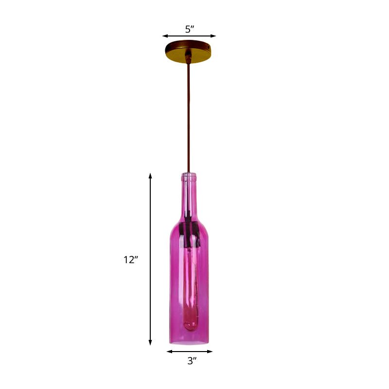 Vintage Glass Wine Bottle Suspension Lamp - Red/Yellow 1 Head Hanging Light Fixture for Dining Room