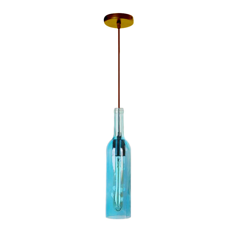 Vintage Style Glass Wine Bottle Suspension Lamp For Dining Room - Red/Yellow 1 Head Hanging Light