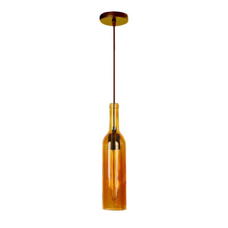 Vintage Glass Wine Bottle Suspension Lamp - Red/Yellow 1 Head Hanging Light Fixture for Dining Room