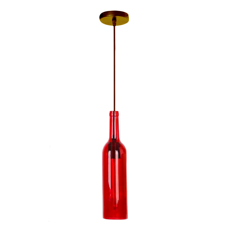 Vintage Glass Wine Bottle Suspension Lamp - Red/Yellow 1 Head Hanging Light Fixture for Dining Room