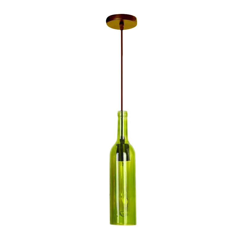 Vintage Style Glass Wine Bottle Suspension Lamp For Dining Room - Red/Yellow 1 Head Hanging Light
