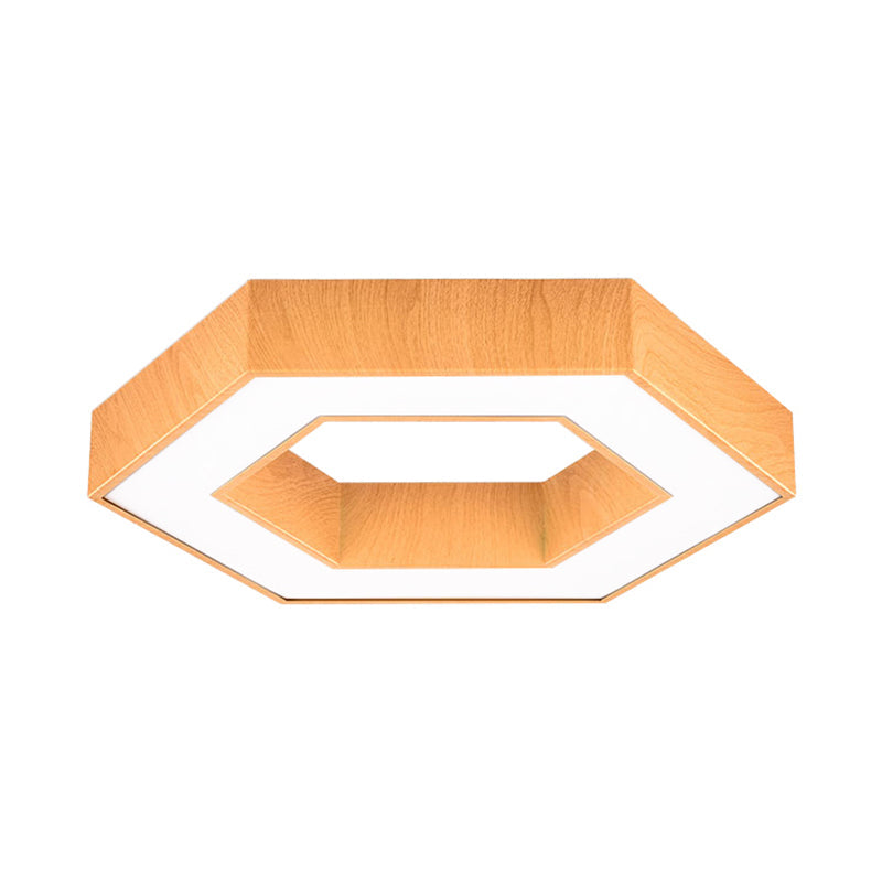 Modern Hexagon Wooden LED Flush Mount Ceiling Light in Beige - 16"/23.5" Wide
