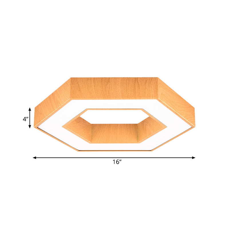 Modern Hexagon Wooden LED Flush Mount Ceiling Light in Beige - 16"/23.5" Wide