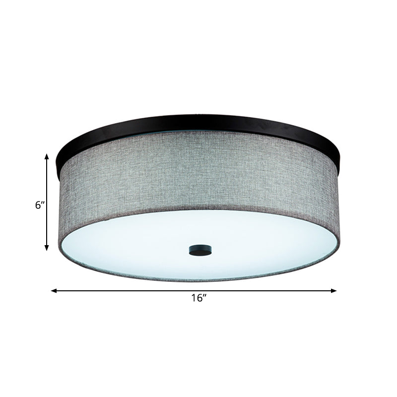 Modern Grey Drum Ceiling Mounted LED Flush Mount Lamp, 16"/19.5" Dia
