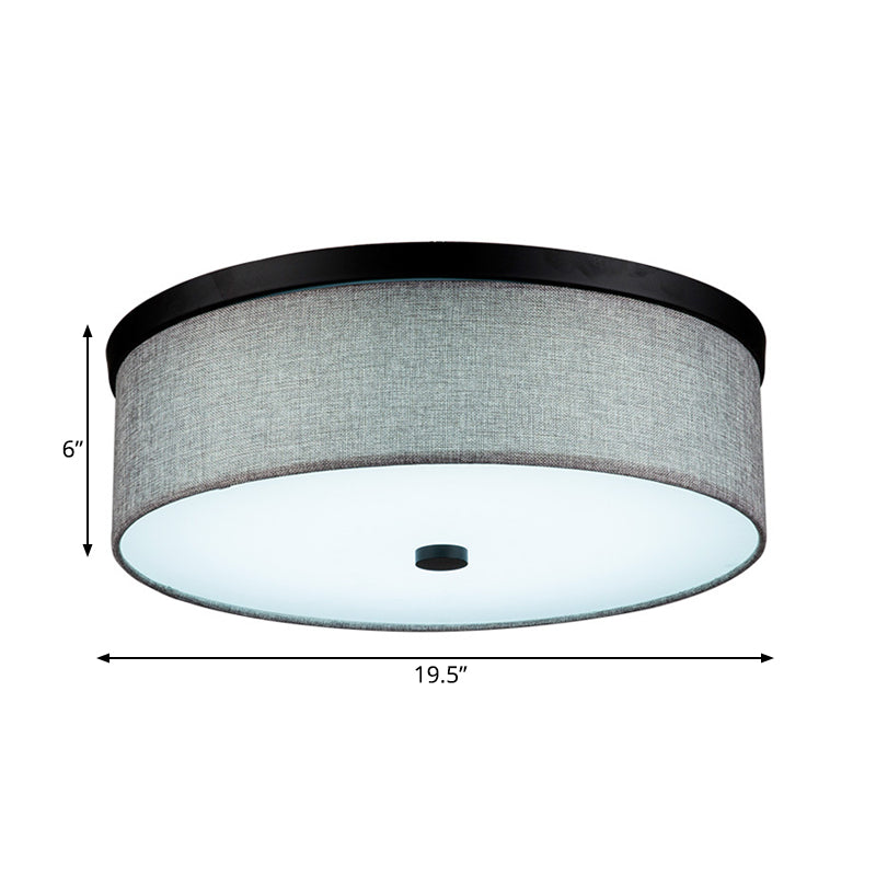 Modern Grey Drum Ceiling Mounted LED Flush Mount Lamp, 16"/19.5" Dia