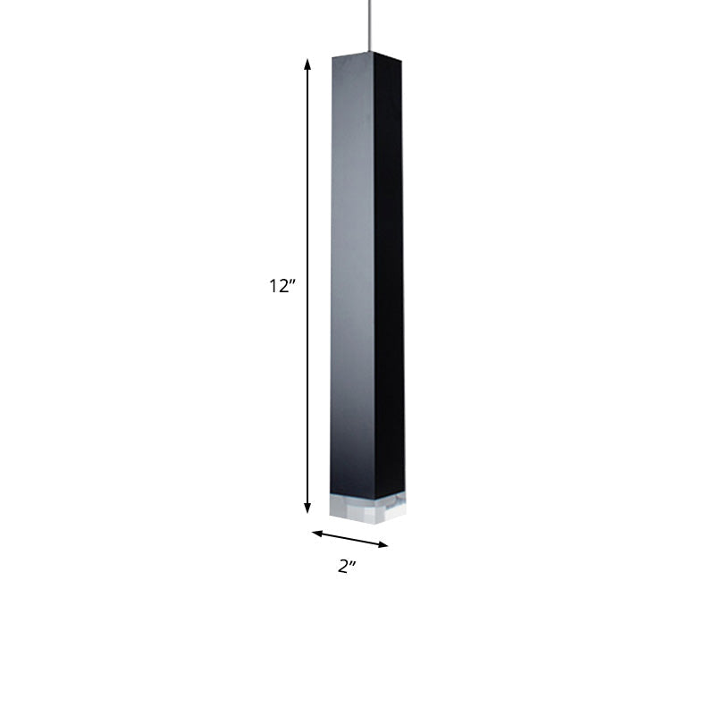 Contemporary Metal Cuboid Suspension Light for Dining Room - LED Pendant Light in Black/White, Size 12"/19.5" - White/Warm Glow