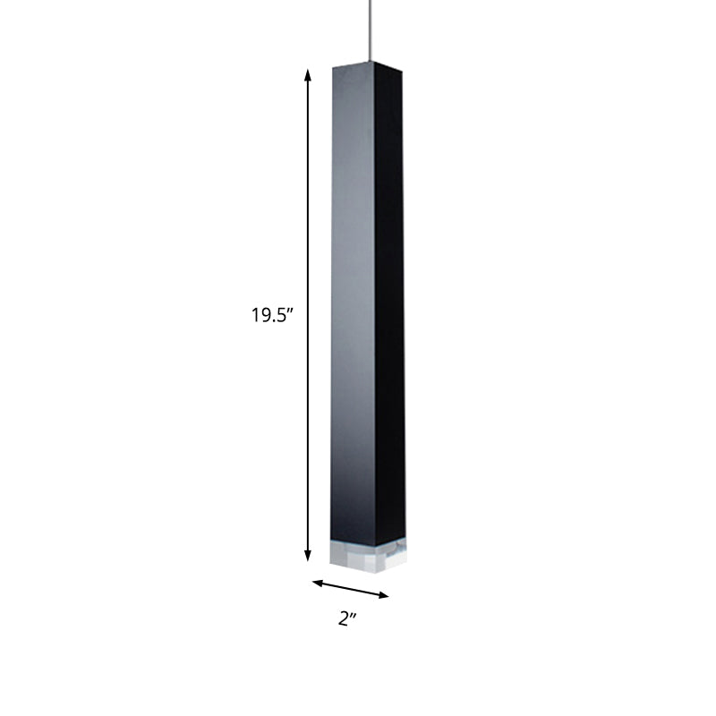 Contemporary Metal Cuboid Suspension Light for Dining Room - LED Pendant Light in Black/White, Size 12"/19.5" - White/Warm Glow