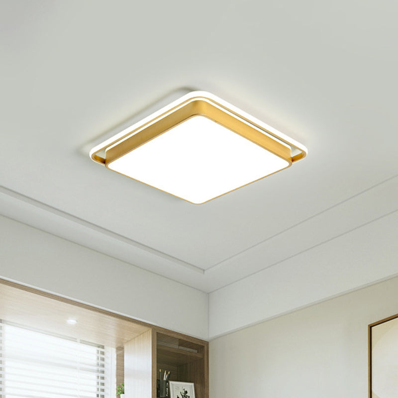 Plafonnier LED carré doré en métal, design moderniste, plusieurs tailles, lumière chaude/blanche pour salon