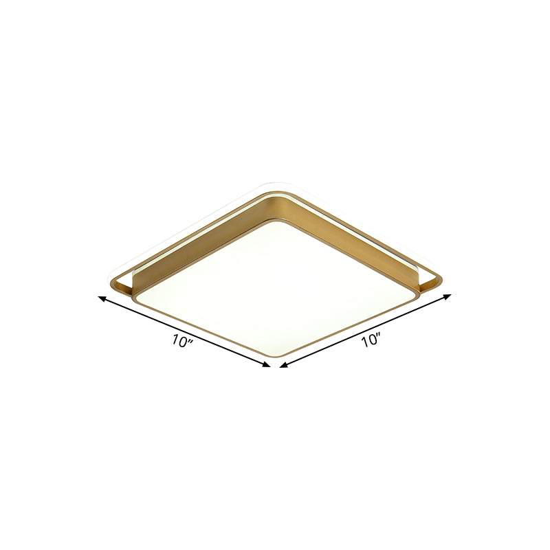 Plafonnier LED carré doré en métal, design moderniste, plusieurs tailles, lumière chaude/blanche pour salon
