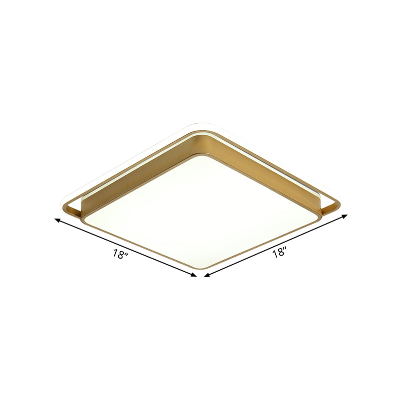 Plafonnier LED carré doré en métal, design moderniste, plusieurs tailles, lumière chaude/blanche pour salon
