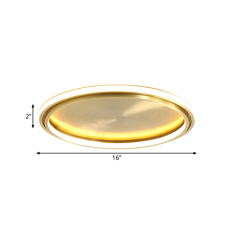 Modern LED Circle Flush Mount Ceiling Light in Gold - 16"/19.5" Wide for Bedroom
