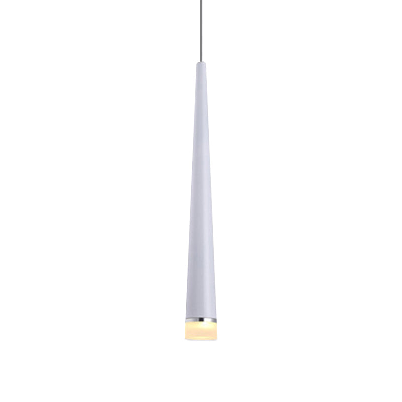 Minimalist Tapered Ceiling Light: White/Black Metal Led Pendant Fixture In White/Warm/Neutral