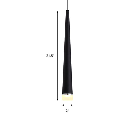 Minimalist Tapered Ceiling Light: White/Black Metal Led Pendant Fixture In White/Warm/Neutral
