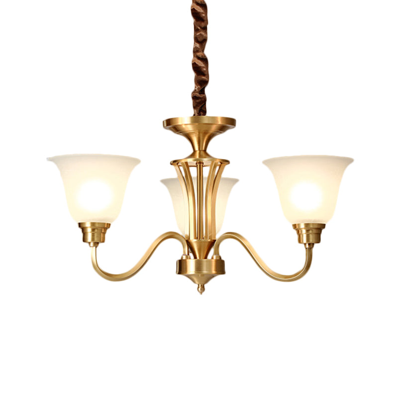 Vintage Opaline Glass Hanging Lamp Kit With 3/5 Bulbs - Brass Finish Down Lighting Pendant For