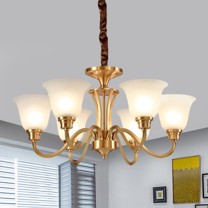 Vintage Opaline Glass Hanging Lamp Kit With 3/5 Bulbs - Brass Finish Down Lighting Pendant For