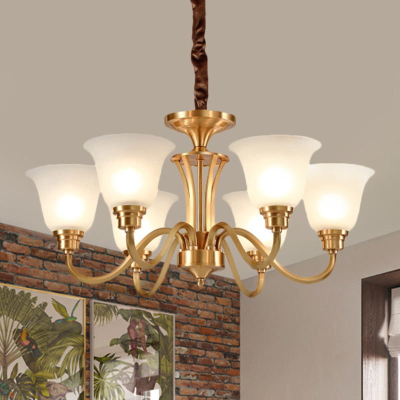 Vintage Opaline Glass Hanging Lamp Kit With 3/5 Bulbs - Brass Finish Down Lighting Pendant For