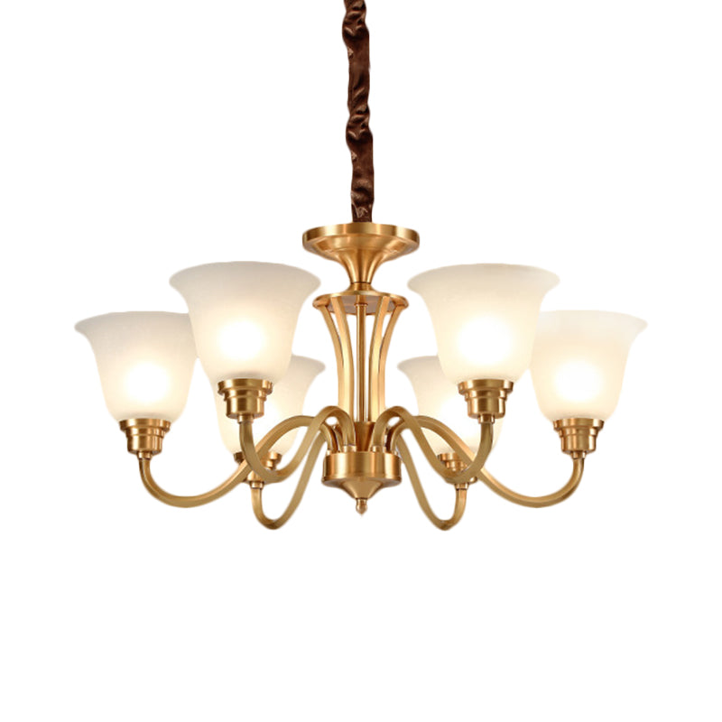 Vintage Opaline Glass Hanging Lamp Kit With 3/5 Bulbs - Brass Finish Down Lighting Pendant For