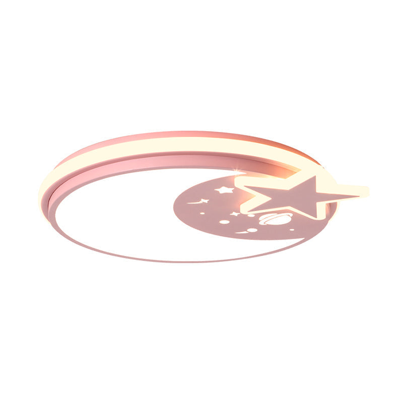 Cartoon LED Acrylic Flush Mount Light with Star Decor in White/Pink/Blue