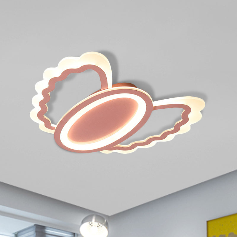 Pink Acrylic Kids' LED Flush Mount Lamp: Oval Shell Flush Light Fixture for Girls Room