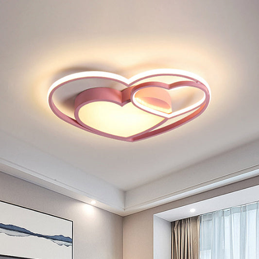 Nordic White/Pink LED Flush Mount Lamp: Loving Heart Acrylic Close to Ceiling Light for Bedroom