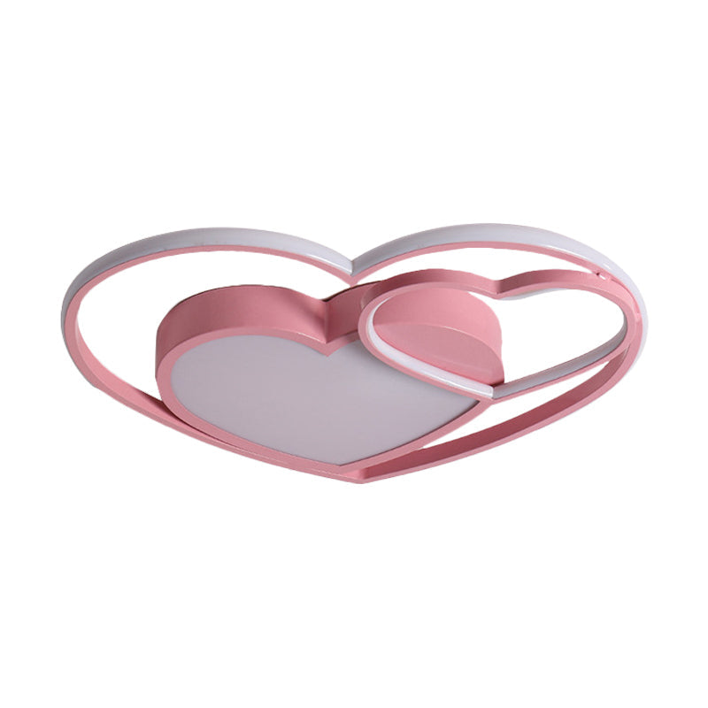 Nordic White/Pink LED Flush Mount Lamp: Loving Heart Acrylic Close to Ceiling Light for Bedroom