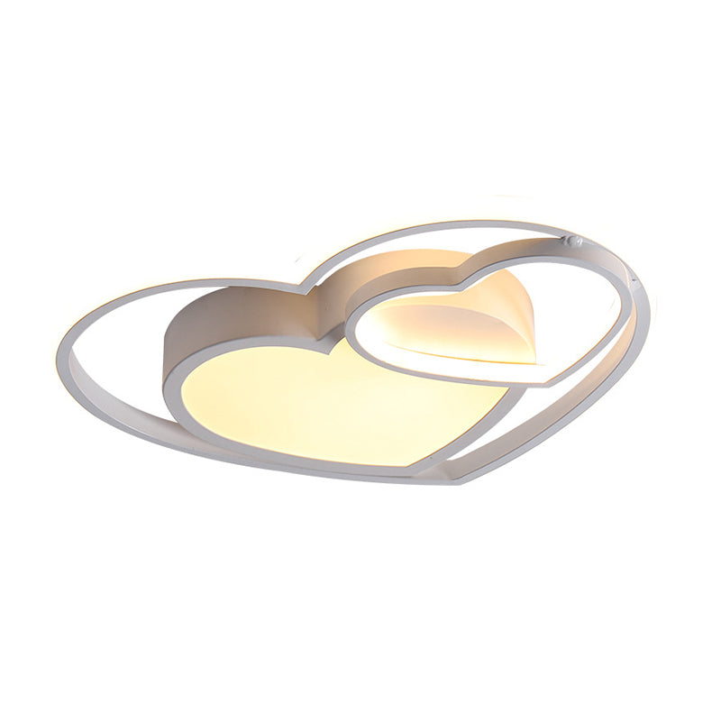 Nordic White/Pink LED Flush Mount Lamp: Loving Heart Acrylic Close to Ceiling Light for Bedroom
