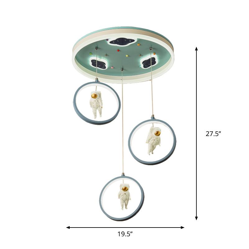 Blue Led Acrylic Astronaut Suspension Pendant: Cartoon Lighting With Hanging Circular Design