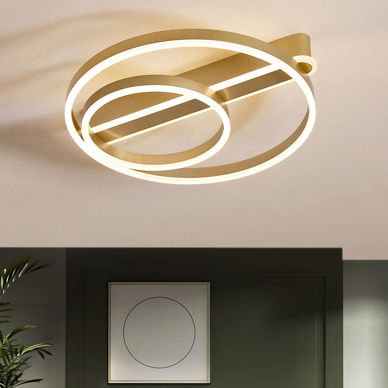 Modern Metal Gold/Coffee Flush Mount Light - 18"/21.5" W 2-Hoop LED Flush Ceiling Lamp - Parlor, Warm/White Light