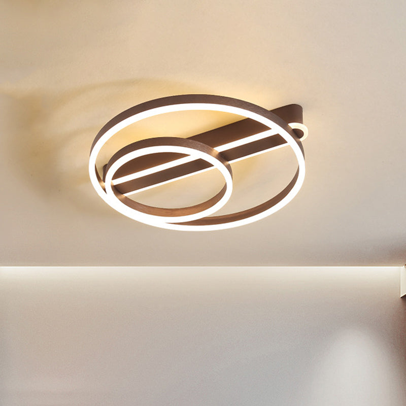 Modern Metal Gold/Coffee Flush Mount Light - 18"/21.5" W 2-Hoop LED Flush Ceiling Lamp - Parlor, Warm/White Light