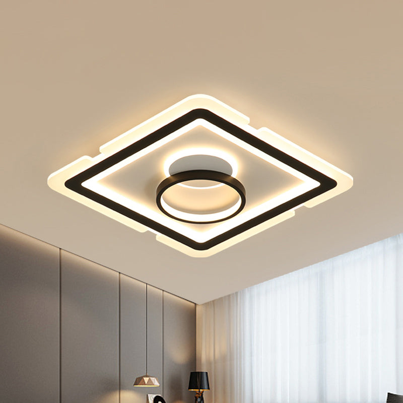 Plafonnier LED carré noir élégant, idéal pour la salle à manger, 16"/19,5" de large