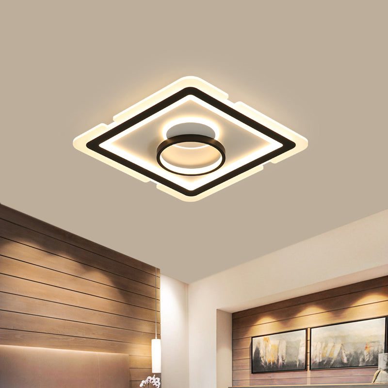 Plafonnier LED carré noir élégant, idéal pour la salle à manger, 16"/19,5" de large
