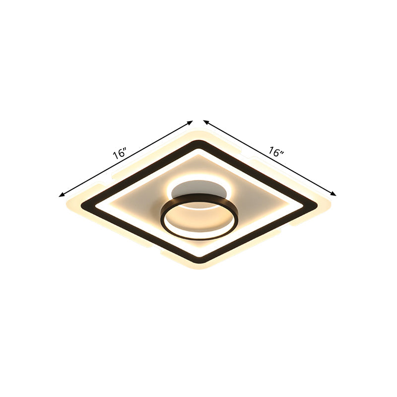 Plafonnier LED carré noir élégant, idéal pour la salle à manger, 16"/19,5" de large