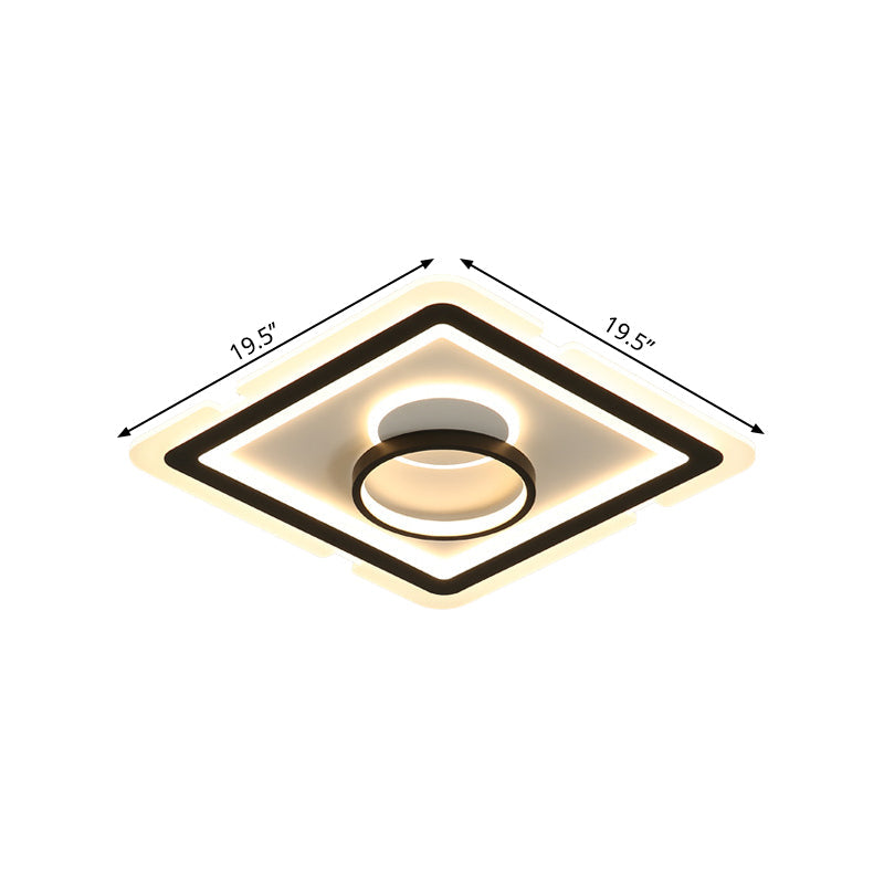 Plafonnier LED carré noir élégant, idéal pour la salle à manger, 16"/19,5" de large
