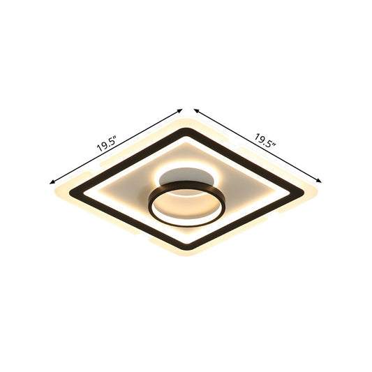 Sleek Black Square Flush Led Ceiling Light Fixture Ideal For Dining Room 16/19.5 Wide