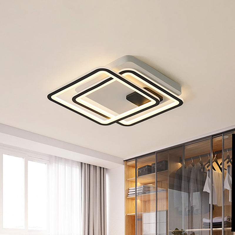 Contemporary Dual Square LED Ceiling Mount Light, 18"/23" Wide, Black Finish, Warm/White Light