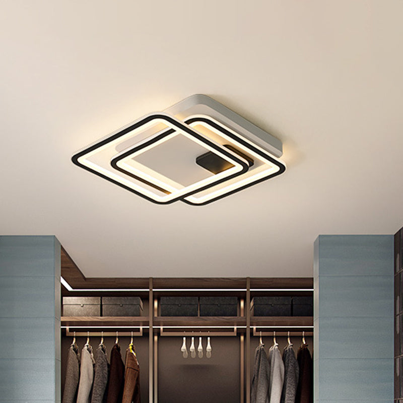 Contemporary Dual Square LED Ceiling Mount Light, 18"/23" Wide, Black Finish, Warm/White Light