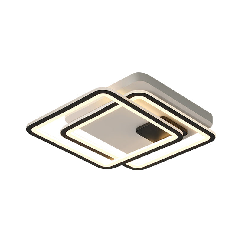 Contemporary Dual Square LED Ceiling Mount Light, 18"/23" Wide, Black Finish, Warm/White Light