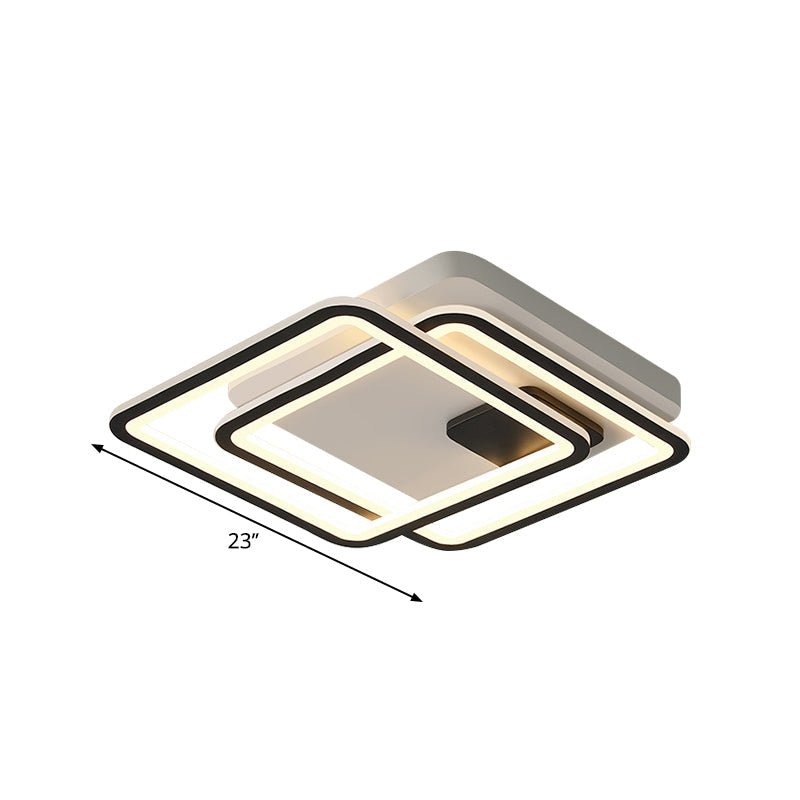 Contemporary Dual Square LED Ceiling Mount Light, 18"/23" Wide, Black Finish, Warm/White Light